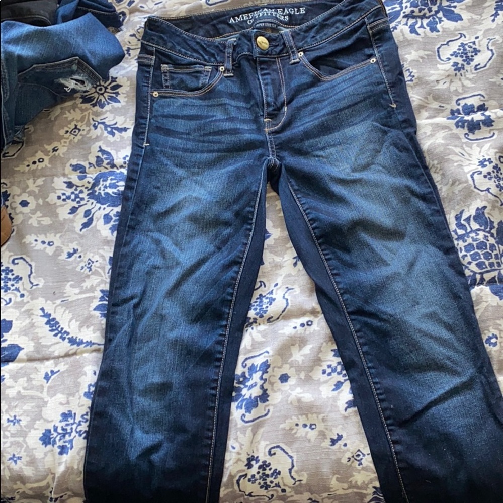 Straight legged high rise jeans